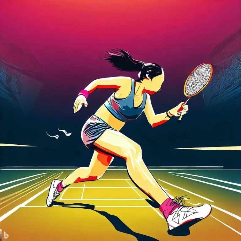 illustration d'une joueuse de badminton qui court sur un terrain de badminton