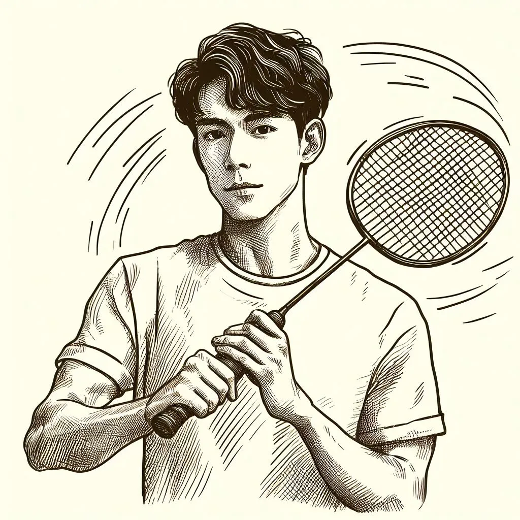 joueur de badminton style dessin avec raquette dans ses mains