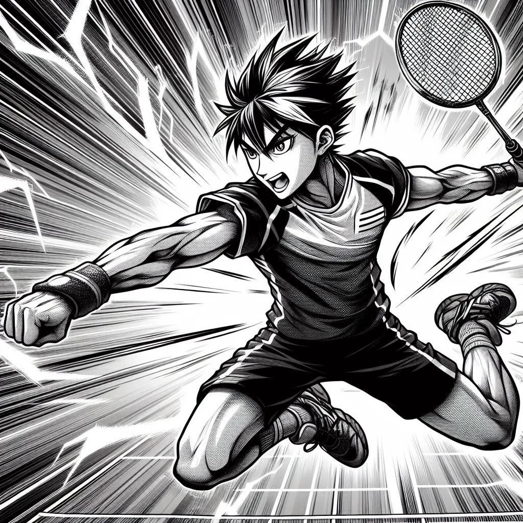 joueur de badminton qui arme son bras pour faire un smash sauté