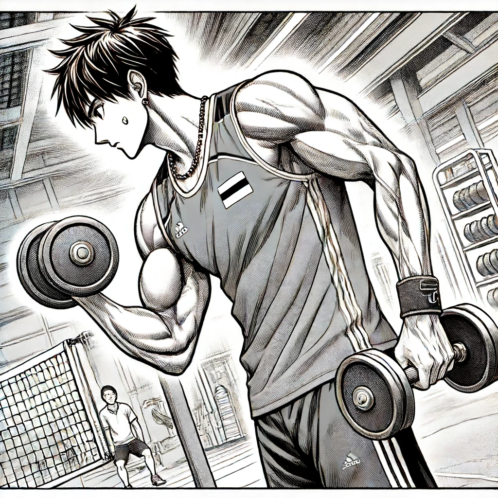 joueur de badminton qui fait du curl biceps